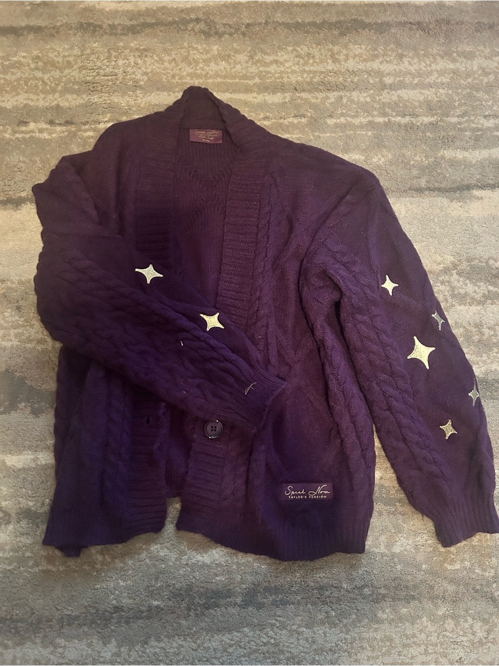 sundays Deep Purple Cable-Knit Star Appliqué Cardigan